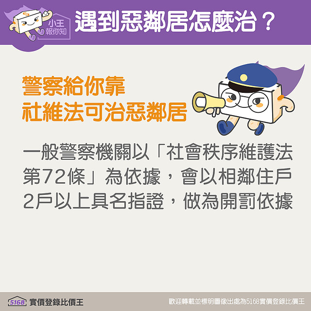打電話叫警察到場處理惡鄰居違反社區安寧的情事|5168實價登錄比價王